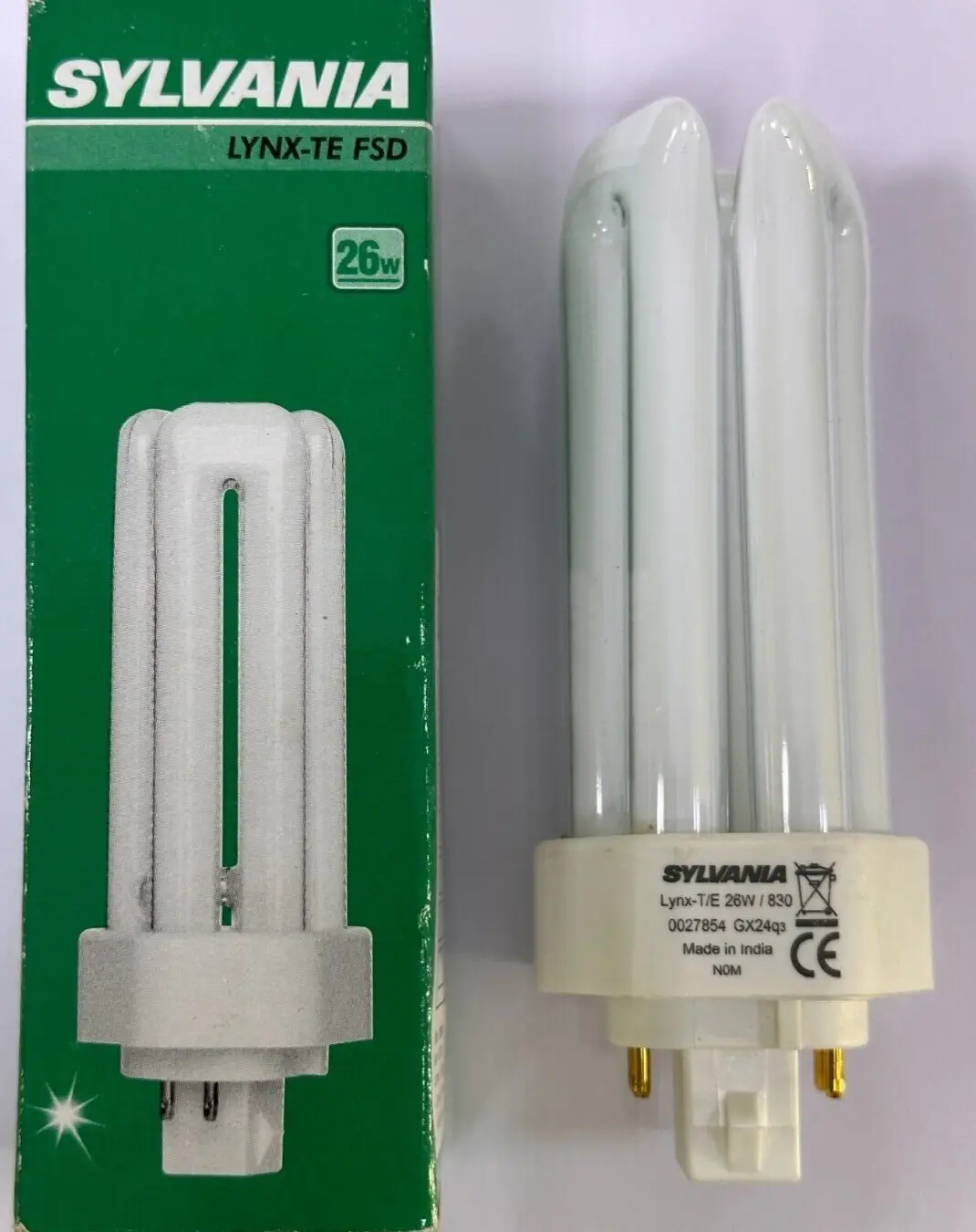 1x 26W Sylvania Dimmable GX24Q-3 CFL Low Energy 4 pin 3000K 830 PLL Light Bulb