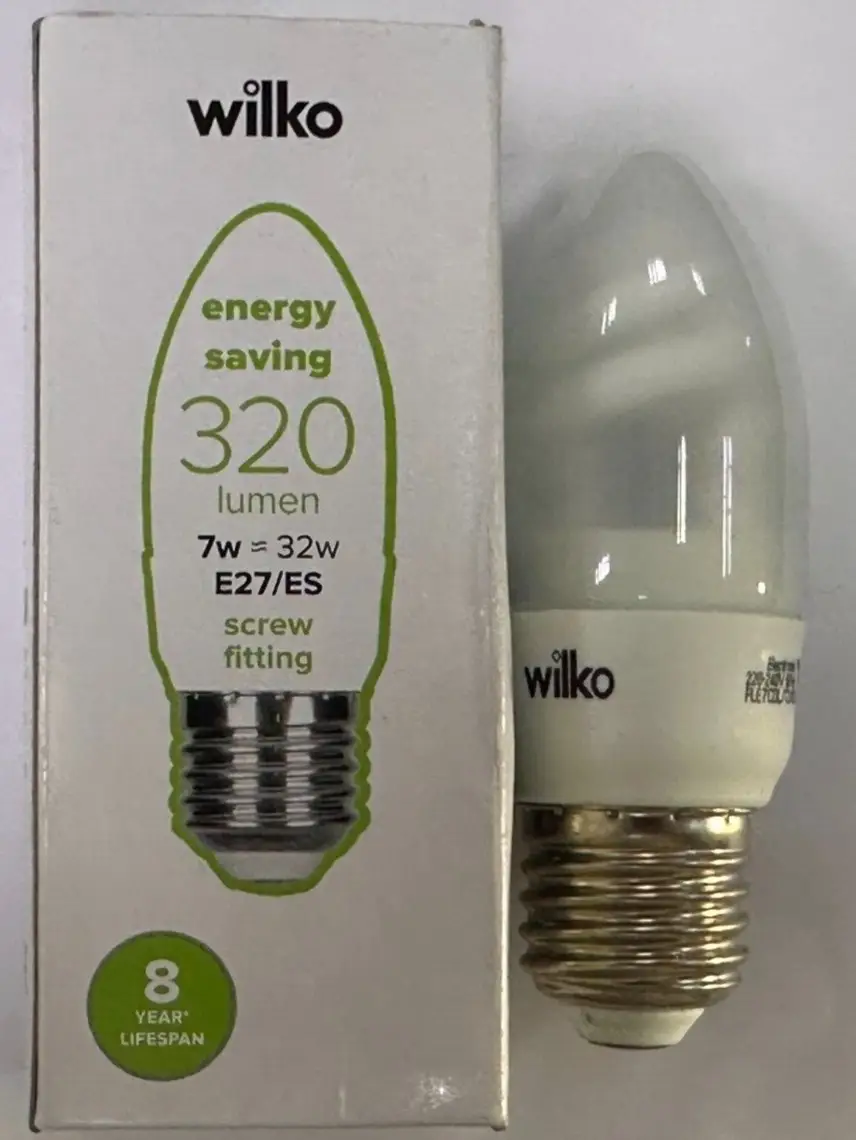 1x 7W (=32W) CFL Candle Low Energy Power Saving Light Bulb ES E27 Screw Lamp
