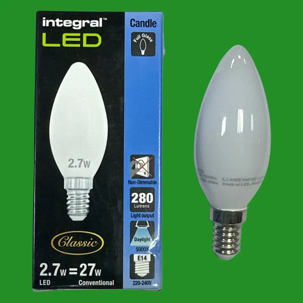 2.7W (=27W) Integral LED Pearl Candle 5000K Daylight Light Bulb SES E14 Lamp