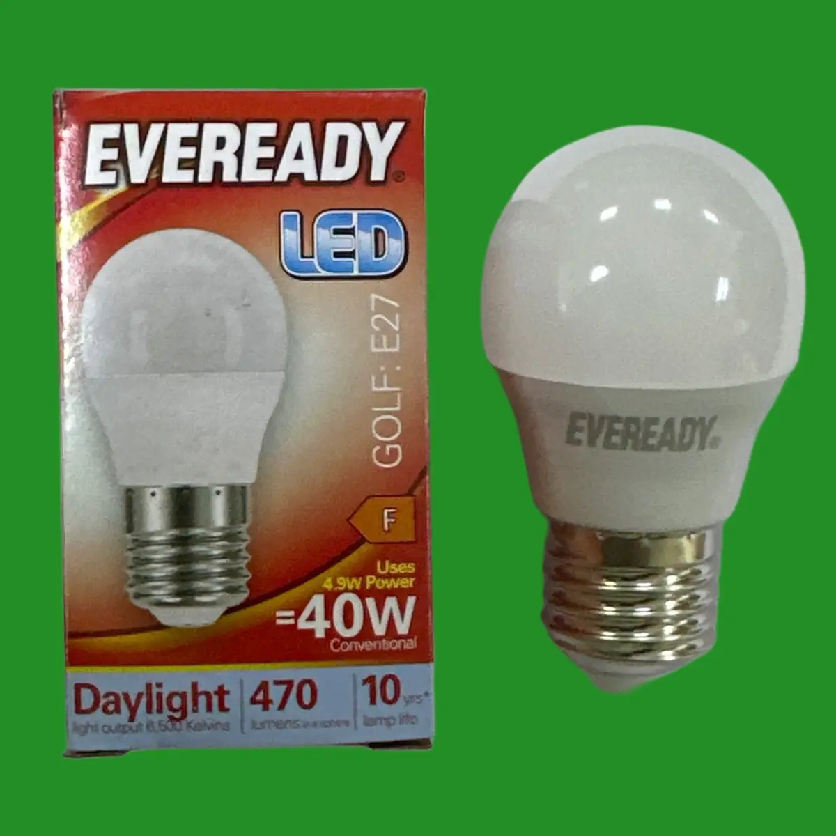 4x 4.9W =40W Eveready LED Golf Round G45 Light Bulbs ES E27 Screw 6500K Daylight