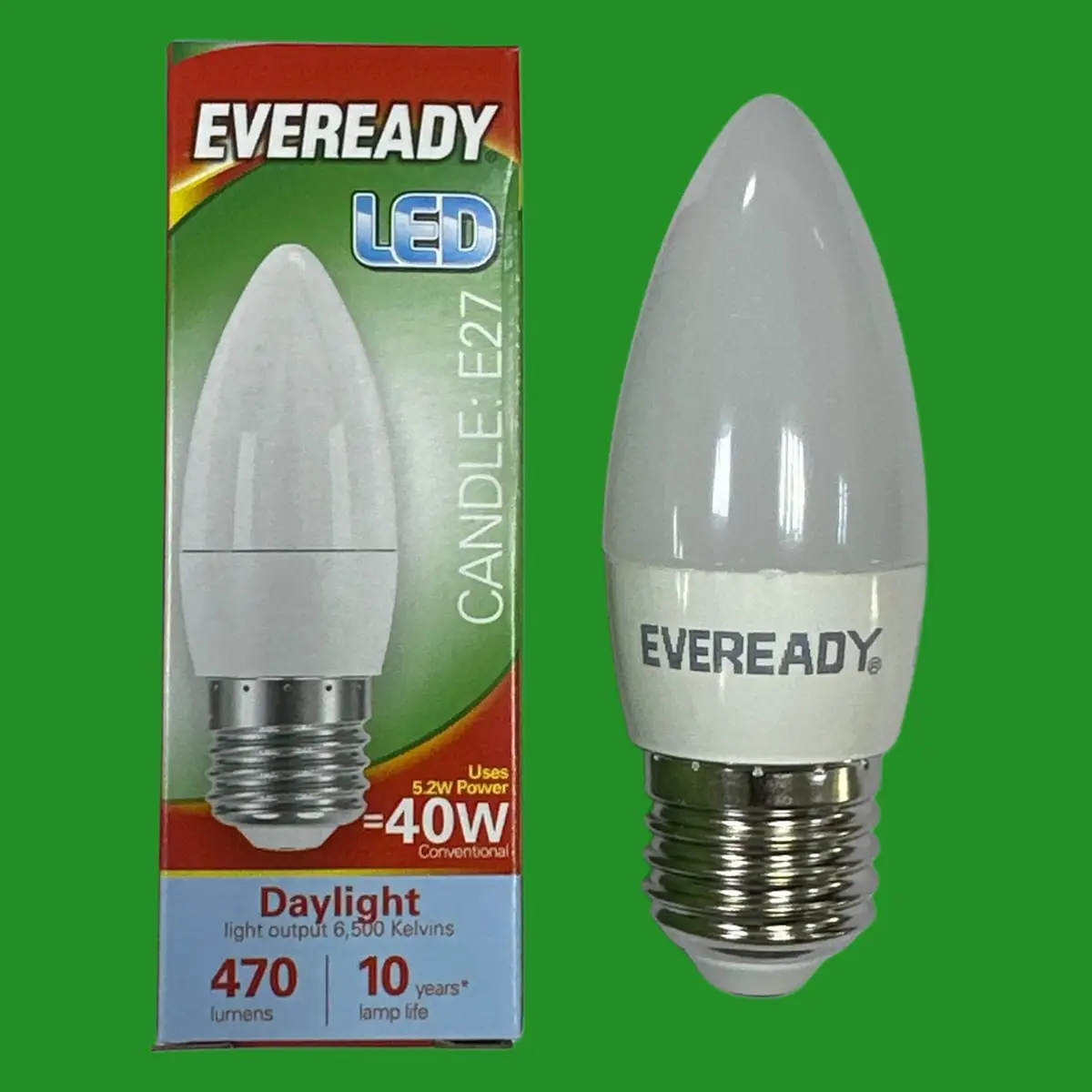 5x 5.2W (=40W) EVEREADY LED Candle Light Bulb ES E27 Edison Screw 6500K Daylight