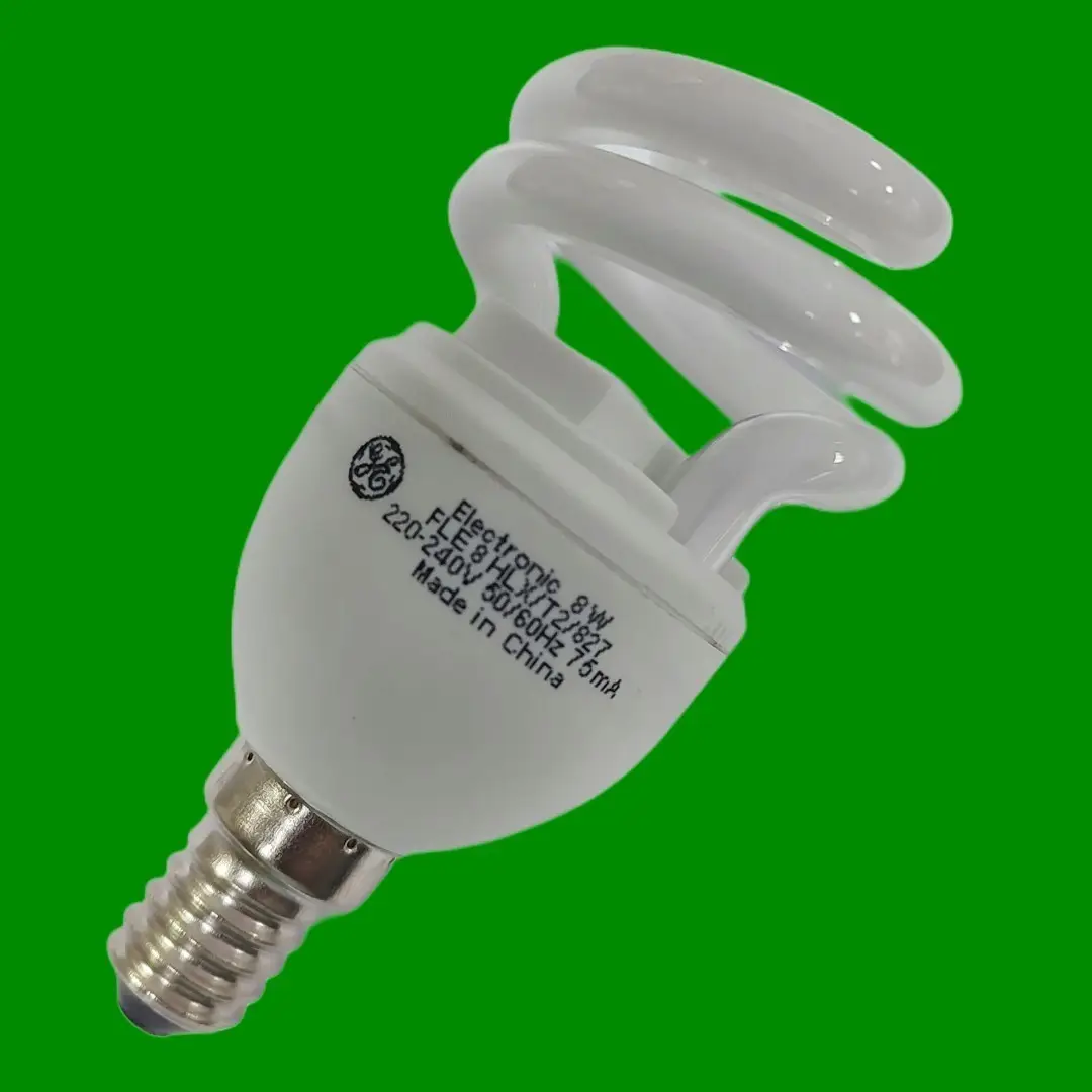 1x 8W (=42W) GE CFL Spiral Light Bulb E14 SES Low Energy Power Saving 2700K - image 2 | Free standard UK delivery included | Discount Quality Products