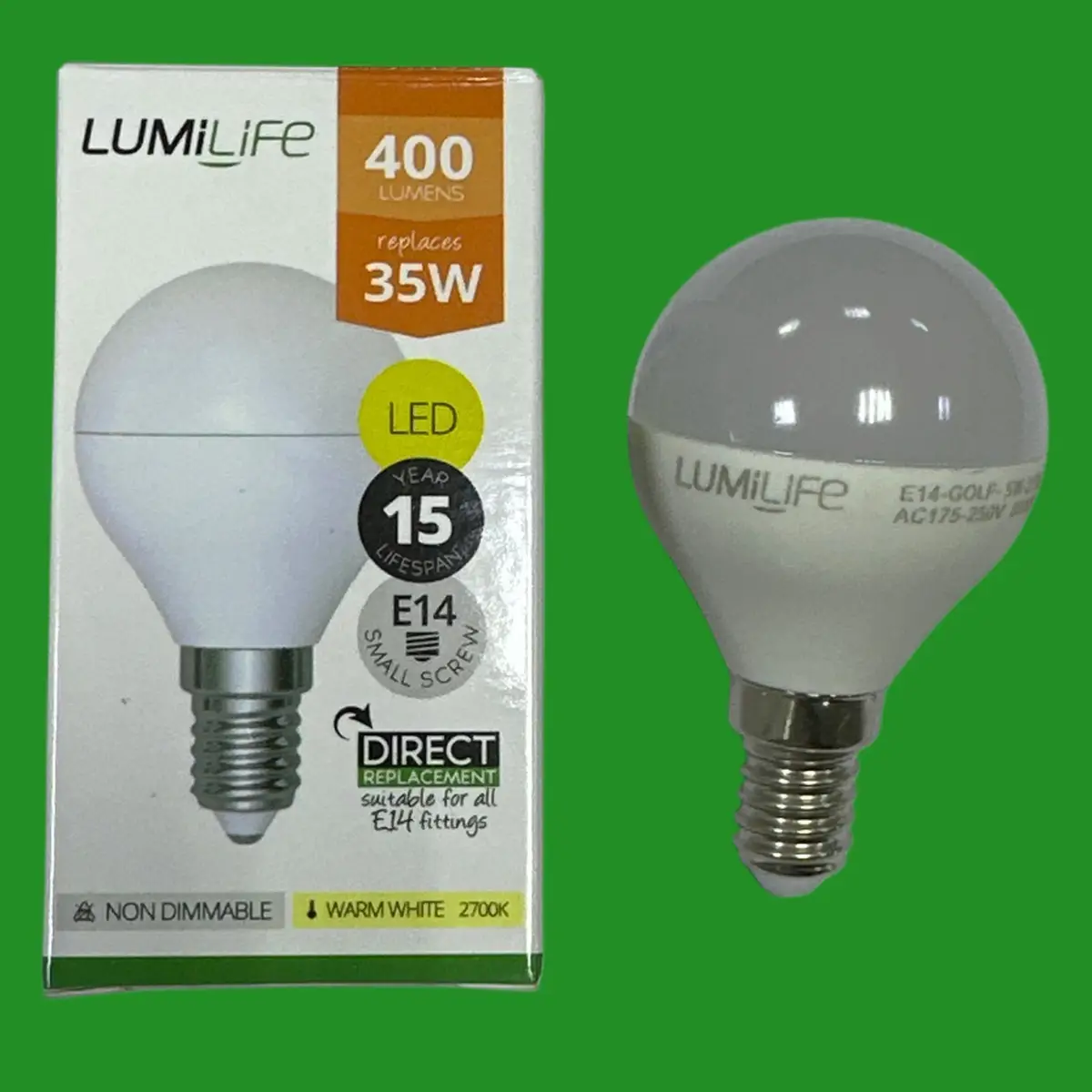 7x 5W (=35W) LumiLife LED Round Golf Light Bulbs 2700K SES E14 Small Screw Lamps