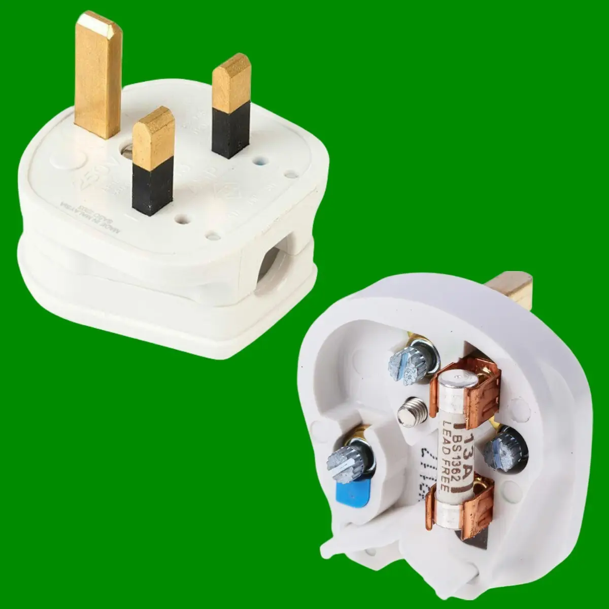 1x MK White Rewireable 13A Mains Safety Plug, UK 3-Pin, 230V, Fused, Plastic