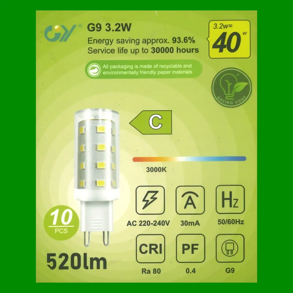 9x 3.2W (=40W) G9 LED Capsule Light Bulb 3000K Warm White Energy Saving Lamp - image 4 | Free standard UK delivery included | Discount Quality Products