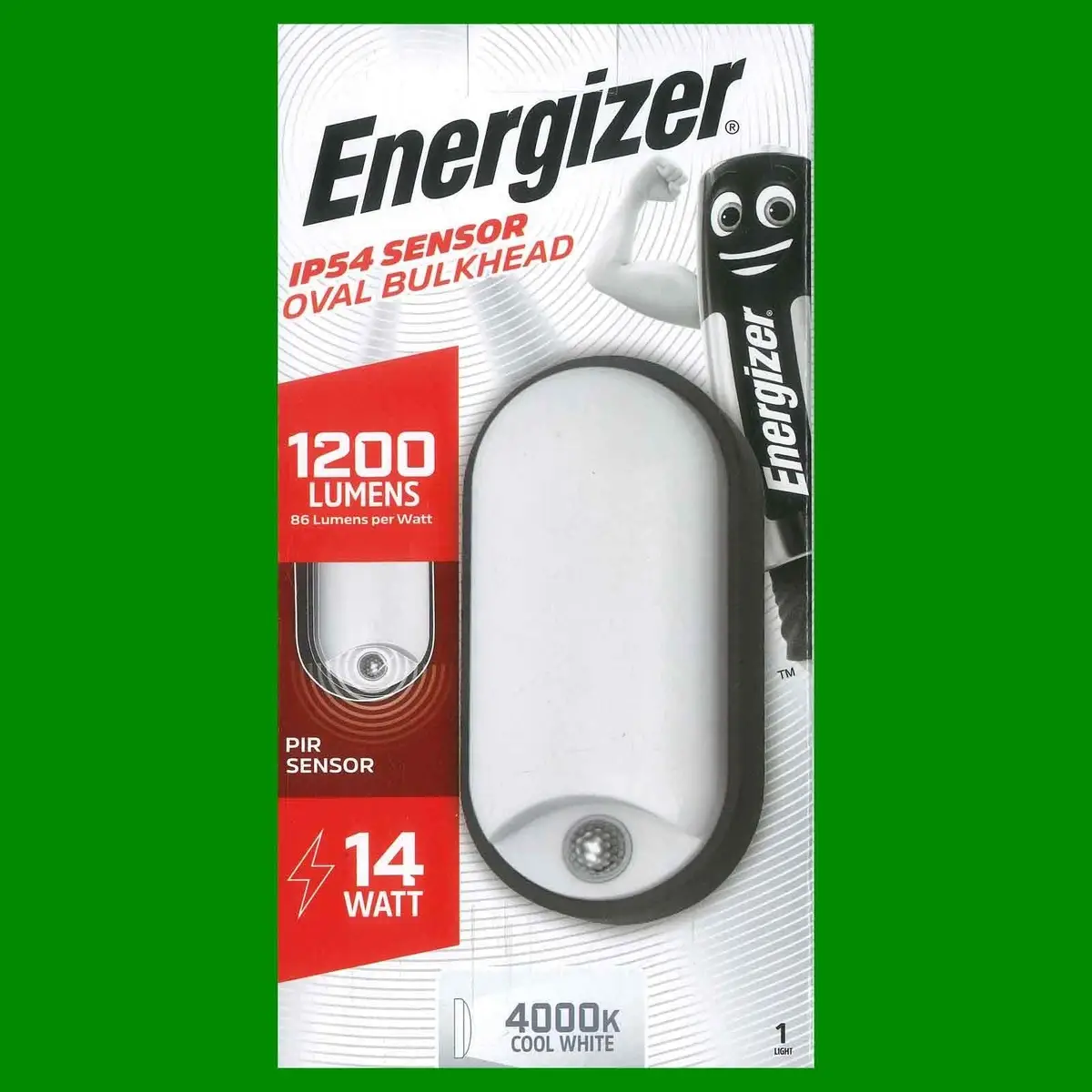 14W Energizer LED IP54 PIR Motion Sensor Oval Bulkhead, 4000K, Wall Light Lamp - image 2 | Free standard UK delivery included | Discount Quality Products