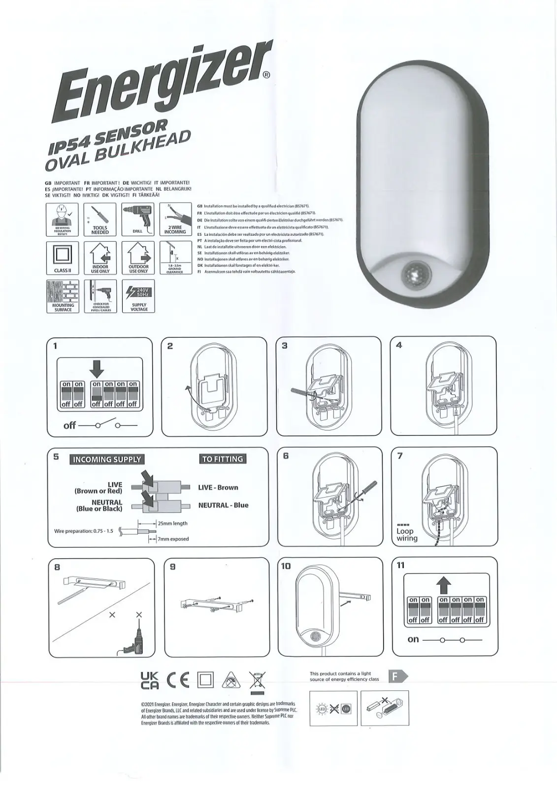 14W Energizer LED IP54 PIR Motion Sensor Oval Bulkhead, 4000K, Wall Light Lamp - image 4 | Free standard UK delivery included | Discount Quality Products