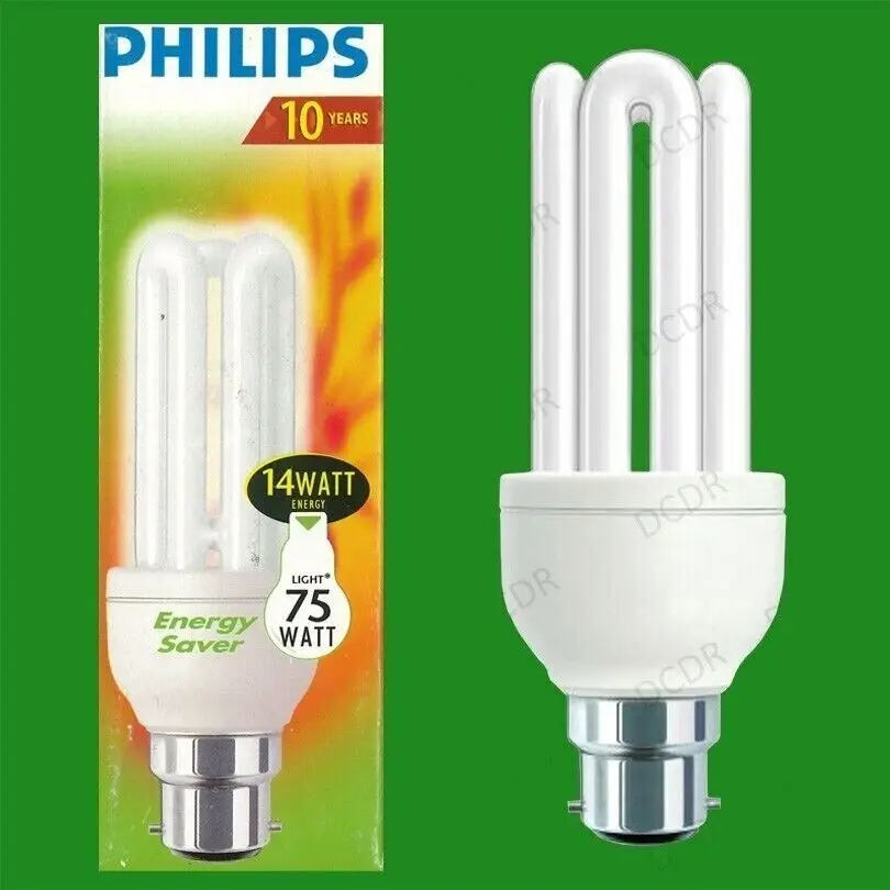 14W (=75W) Philips Low Energy Power Saving CFL Stick Light Bulbs BC B22 Lamps
