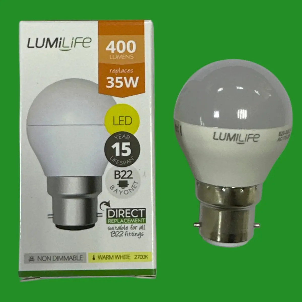 4x 5W (=35W) LumiLife LED Round Golf Light Bulbs 2700K BC B22 Bayonet Lamps