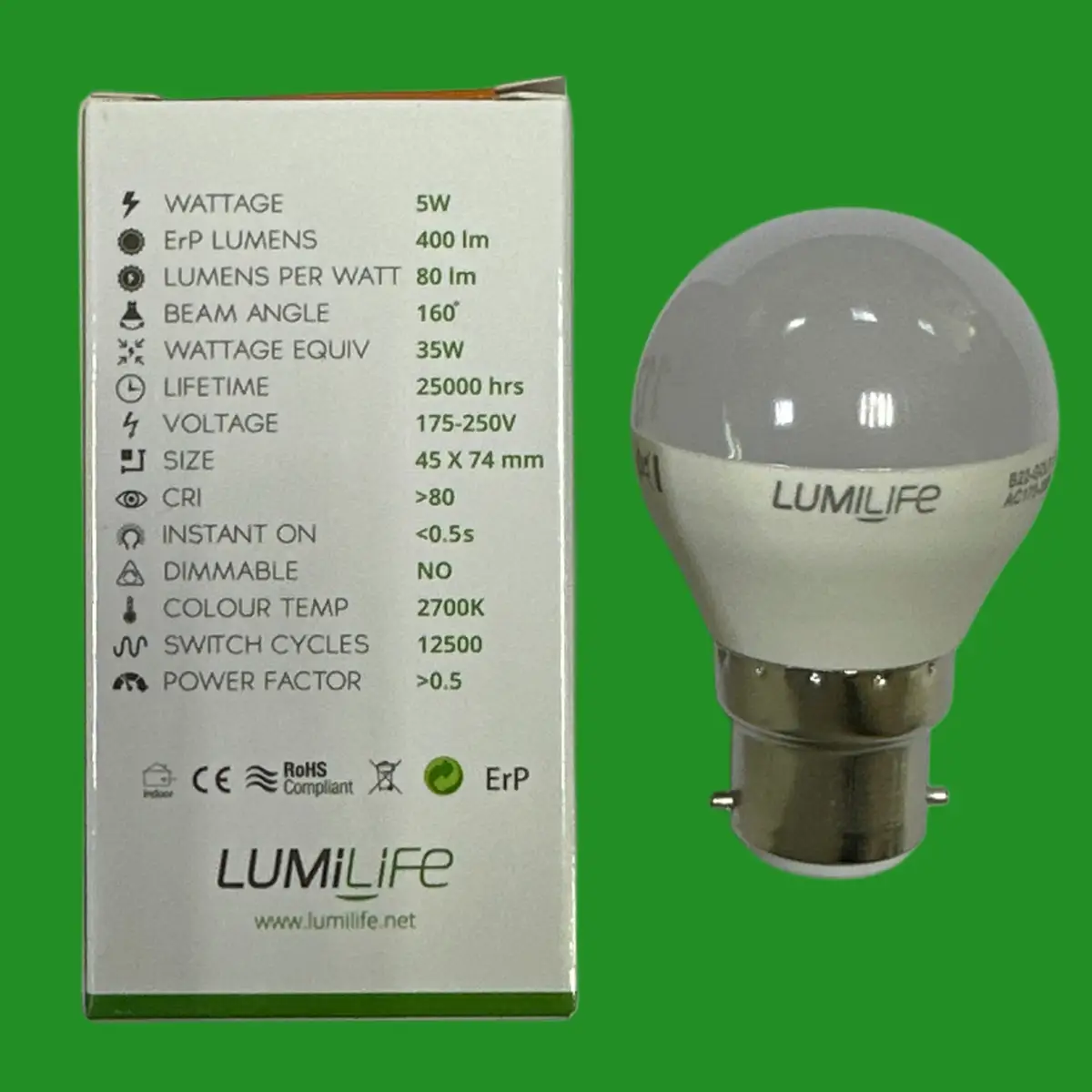 4x 5W (=35W) LumiLife LED Round Golf Light Bulbs 2700K BC B22 Bayonet Lamps - image 2 | Free standard UK delivery included | Discount Quality Products