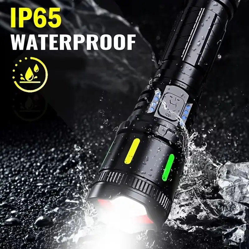 Rechargeable LED Tactical Flashlight High Lumens Zoom Torch 4 Power Modes IP65