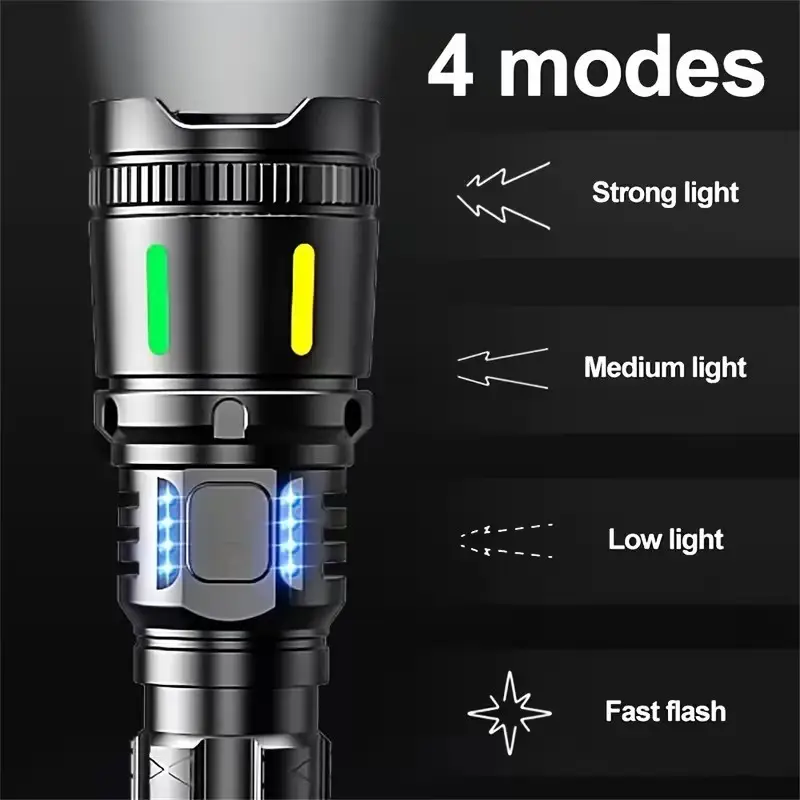 Rechargeable LED Tactical Flashlight High Lumens Zoom Torch 4 Power Modes IP65 - image 5 | Free standard UK delivery included | Discount Quality Products