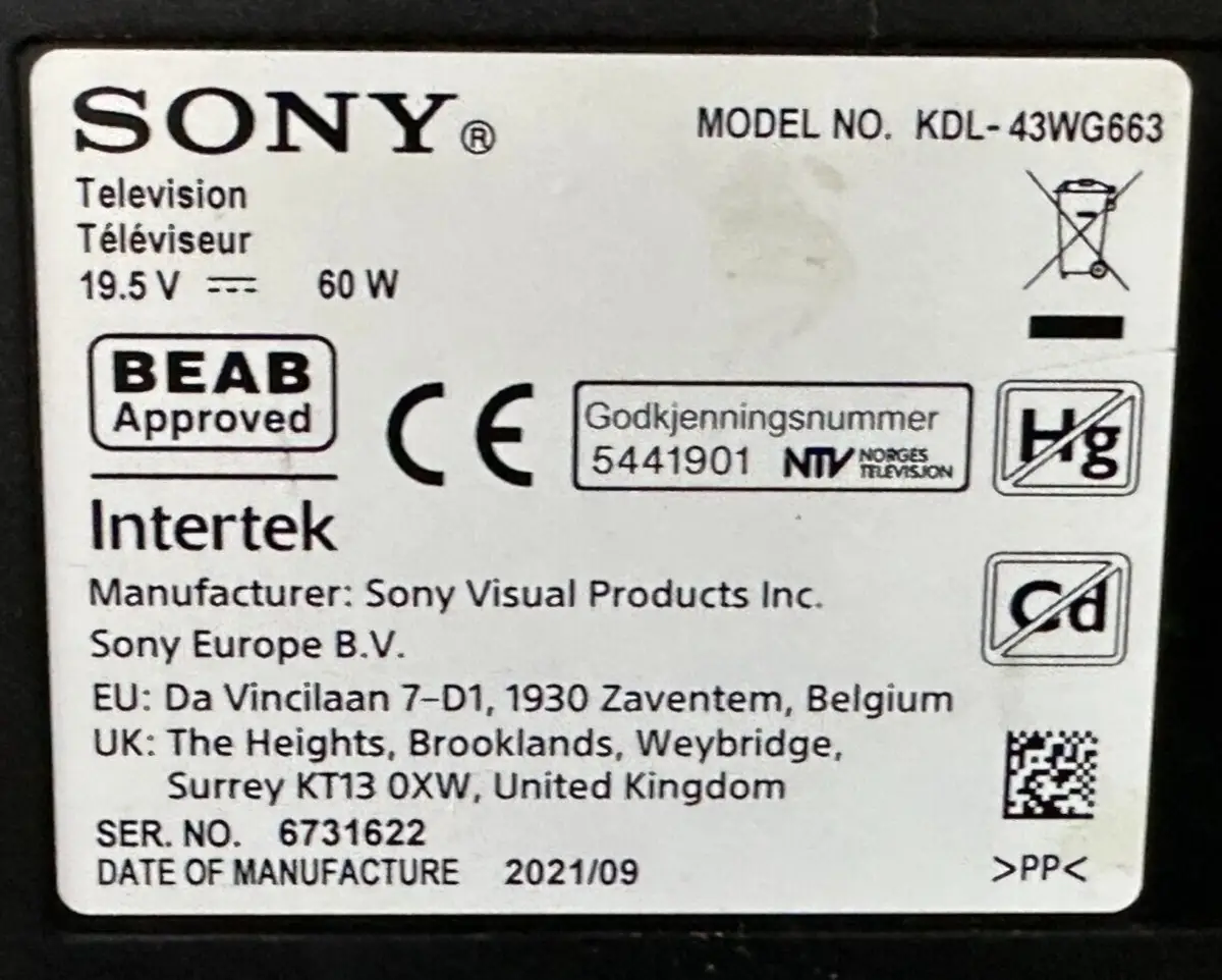 Sony 43" TV KDL-43WG663 Original Rear, Back Panel Plastic Cover E4734825325J - image 6 | Free standard UK delivery included | Discount Quality Products
