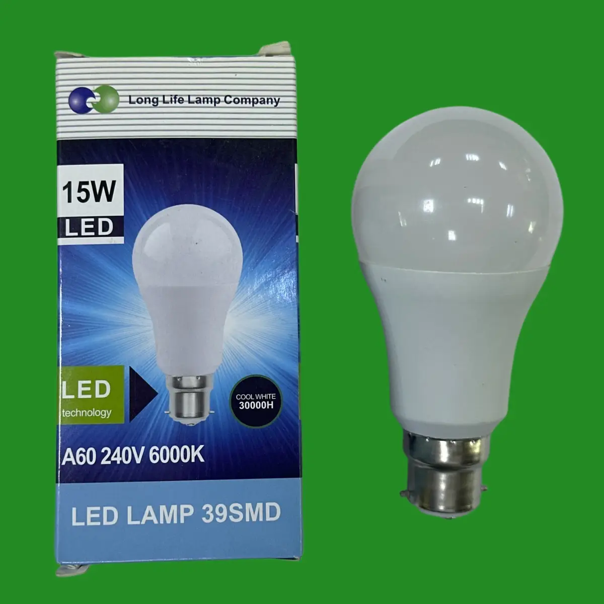 1x 15W (=100W) LED GLS A60 Light Bulb, BC B22 Bayonet, 6000K Daylight White Lamp