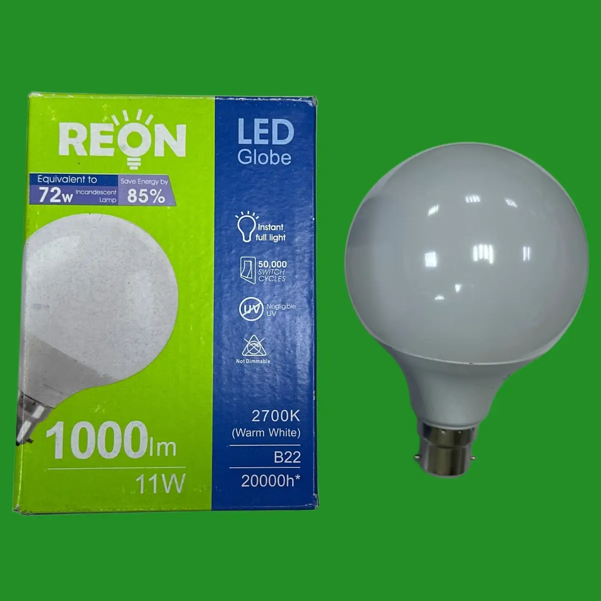 11W (=72W) Kosnic LED G95 95mm Large Globe, Bayonet BC B22 Light Bulb 2700K Lamp