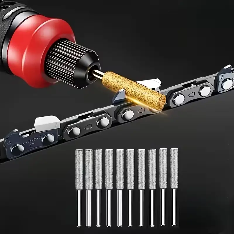 15x 4mm Diamond Chainsaw Sharpener Set Titanium Coated Grinding Bits Rotary Tool