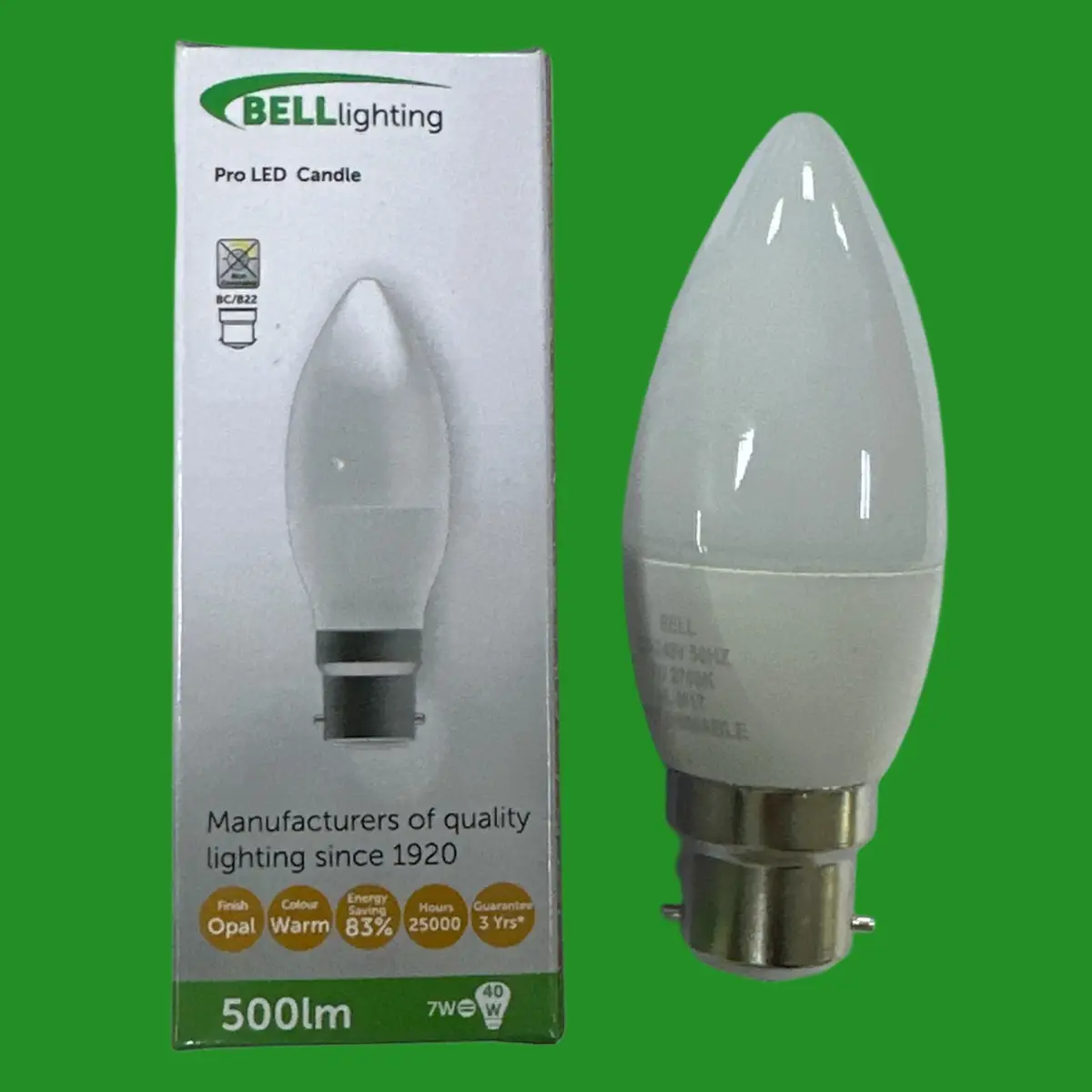 1x 7W (=40W) BELL Pro LED Candle Light Bulb BC B22 Bayonet 2700K Warm White Lamp