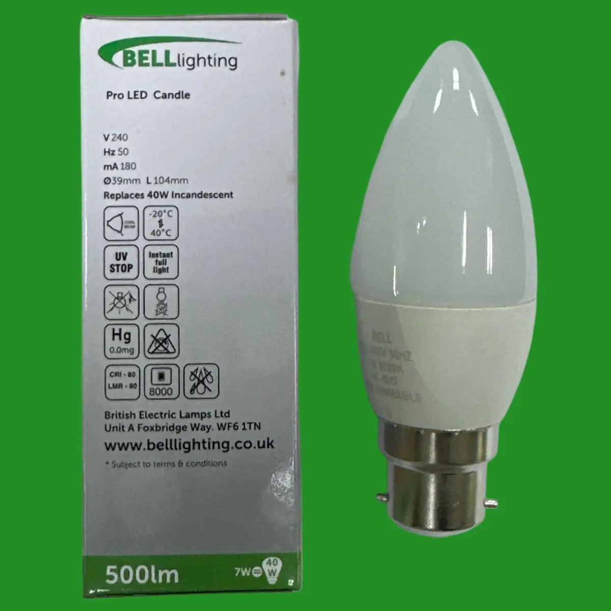 1x 7W (=40W) BELL Pro LED Candle Light Bulb BC B22 Bayonet 2700K Warm White Lamp - image 2 | Free standard UK delivery included | Discount Quality Products