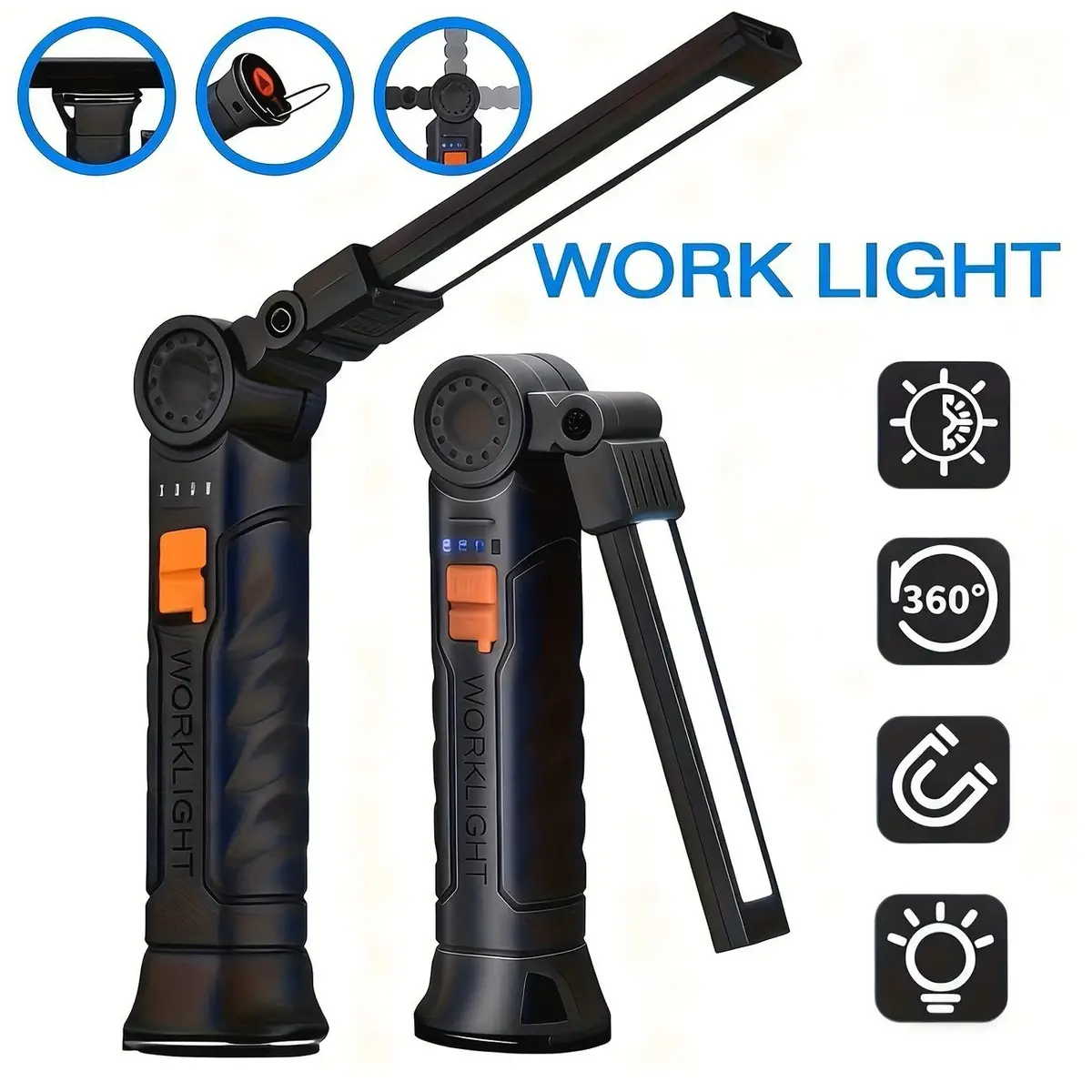 LED Work Light Magnetic Base USB-C Rechargeable 360° Rotating Torch 4 Modes W52 - image 2 | Free standard UK delivery included | Discount Quality Products