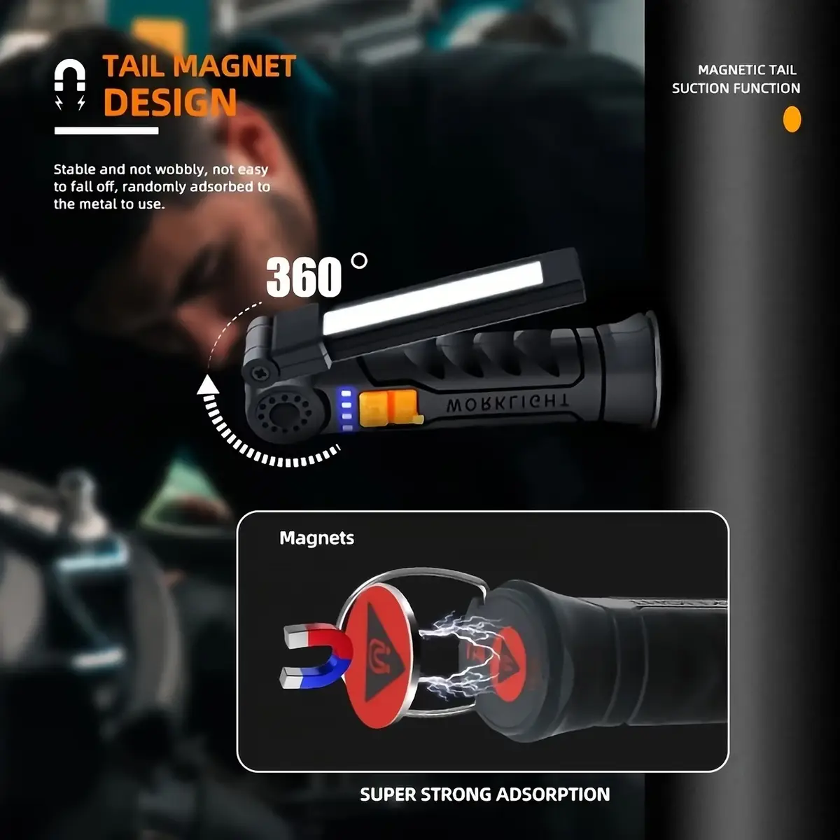 LED Work Light Magnetic Base USB-C Rechargeable 360° Rotating Torch 4 Modes W52 - image 8 | Free standard UK delivery included | Discount Quality Products