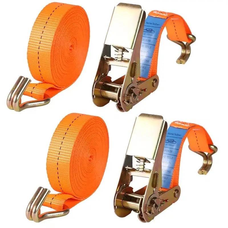 4x Ratchet Tie Down Straps 5m Heavy Duty Cargo Lashing Straps 25mm with Hooks