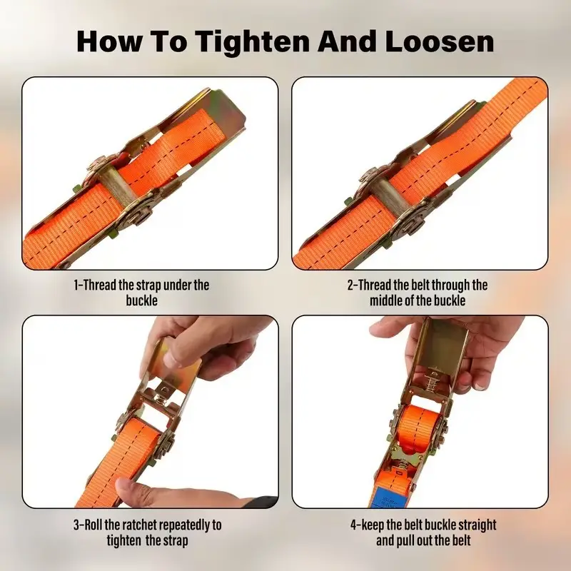 4x Ratchet Tie Down Straps 5m Heavy Duty Cargo Lashing Straps 25mm with Hooks - image 3 | Free standard UK delivery included | Discount Quality Products
