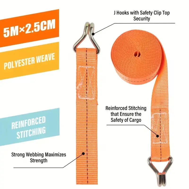 4x Ratchet Tie Down Straps 5m Heavy Duty Cargo Lashing Straps 25mm with Hooks - image 4 | Free standard UK delivery included | Discount Quality Products