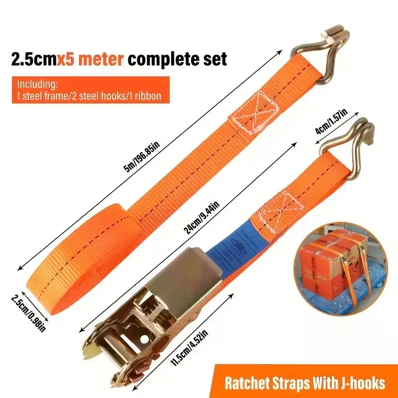 4x Ratchet Tie Down Straps 5m Heavy Duty Cargo Lashing Straps 25mm with Hooks - image 5 | Free standard UK delivery included | Discount Quality Products