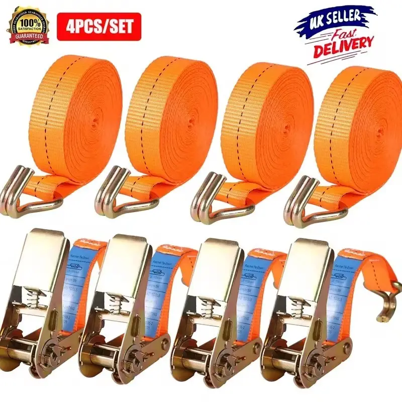 4x Ratchet Tie Down Straps 5m Heavy Duty Cargo Lashing Straps 25mm with Hooks - image 6 | Free standard UK delivery included | Discount Quality Products