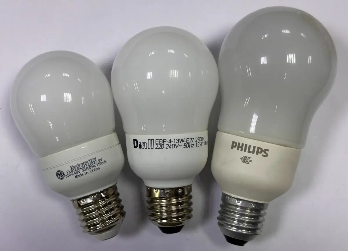 3x Used 12W 13W GLS CFL Low Energy Power Saving Light Bulbs Edison Screw ES E27