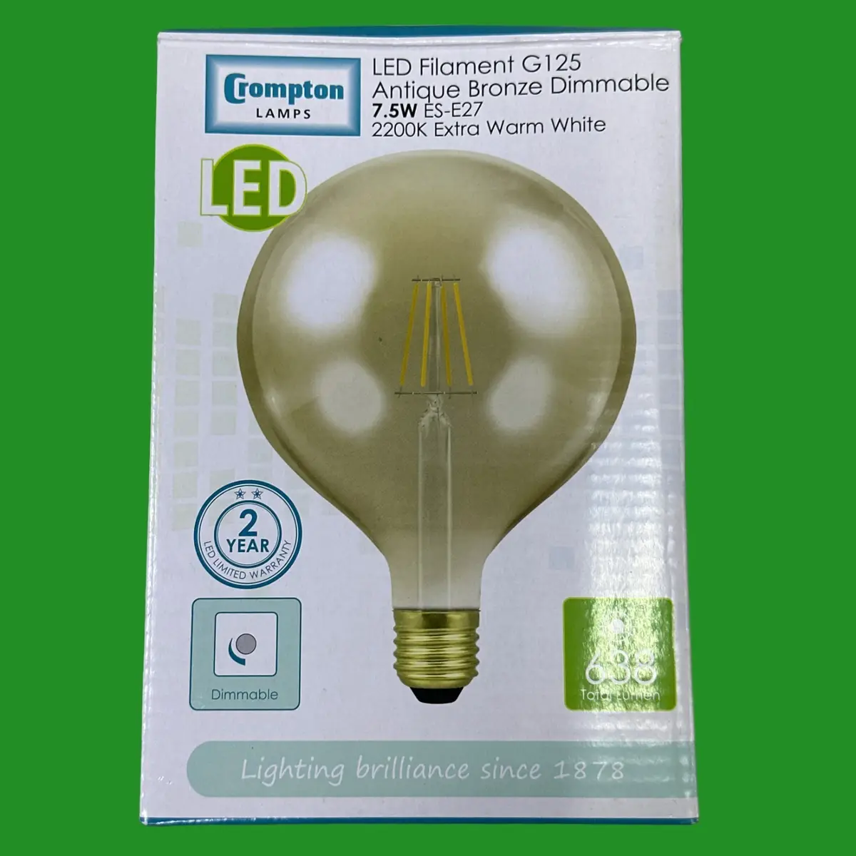 7.5W Crompton G125 Antique Bronze LED Filament Dimmable Globe Light Bulb ES E27 - image 3 | Free standard UK delivery included | Discount Quality Products