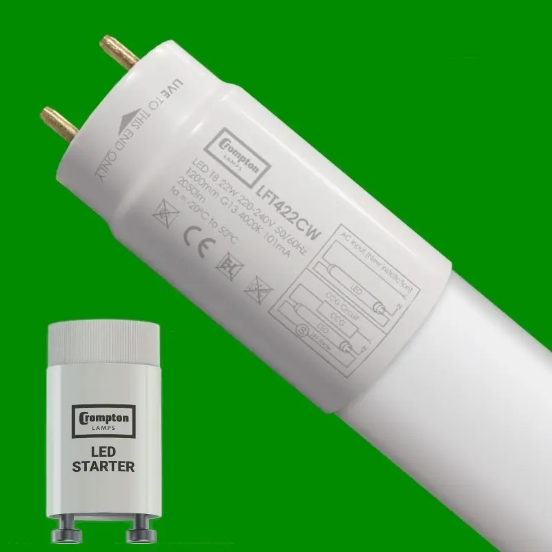 1x 22W (=36W) Crompton 1200mm (4ft) LED T8 4000K Tube Strip Light Bulb &amp; Starter