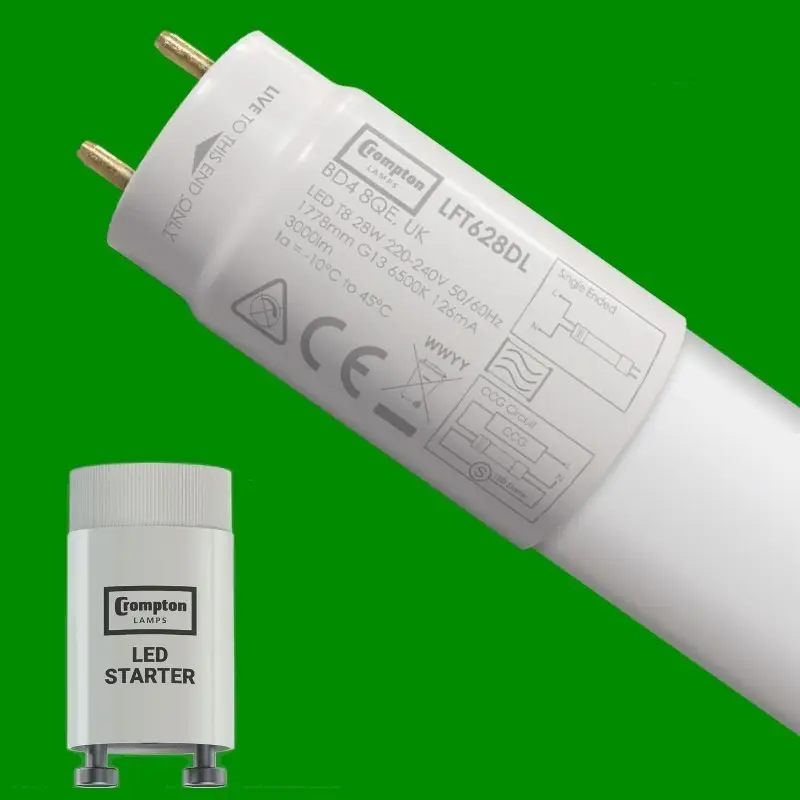 1x 28W (=70W) Crompton 1800mm (6ft) LED T8 6500K Tube Strip Light Bulb &amp; Starter