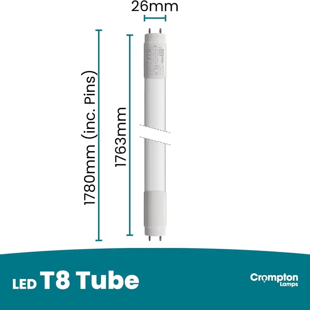 1x 28W (=70W) Crompton 1800mm (6ft) LED T8 6500K Tube Strip Light Bulb & Starter - image 2 | Free standard UK delivery included | Discount Quality Products