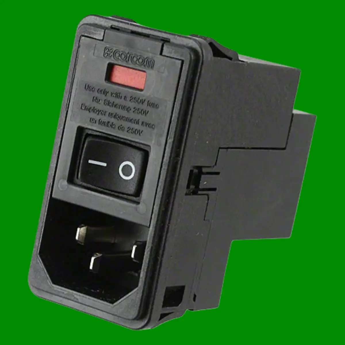 1x Switched Snap-In Fused IEC Filter Male 2 Pole Panel Chassis Socket, 250V 10A