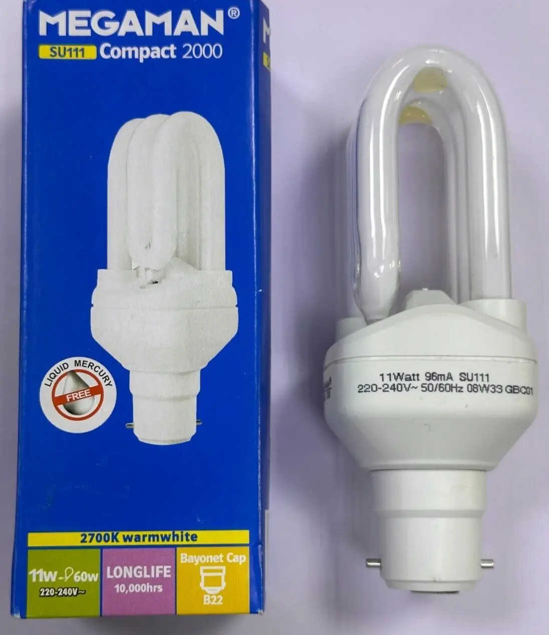 1x 11W (=60W) Megaman Low Energy Power Saving CFL Stick Light Bulbs BC B22 Lamps