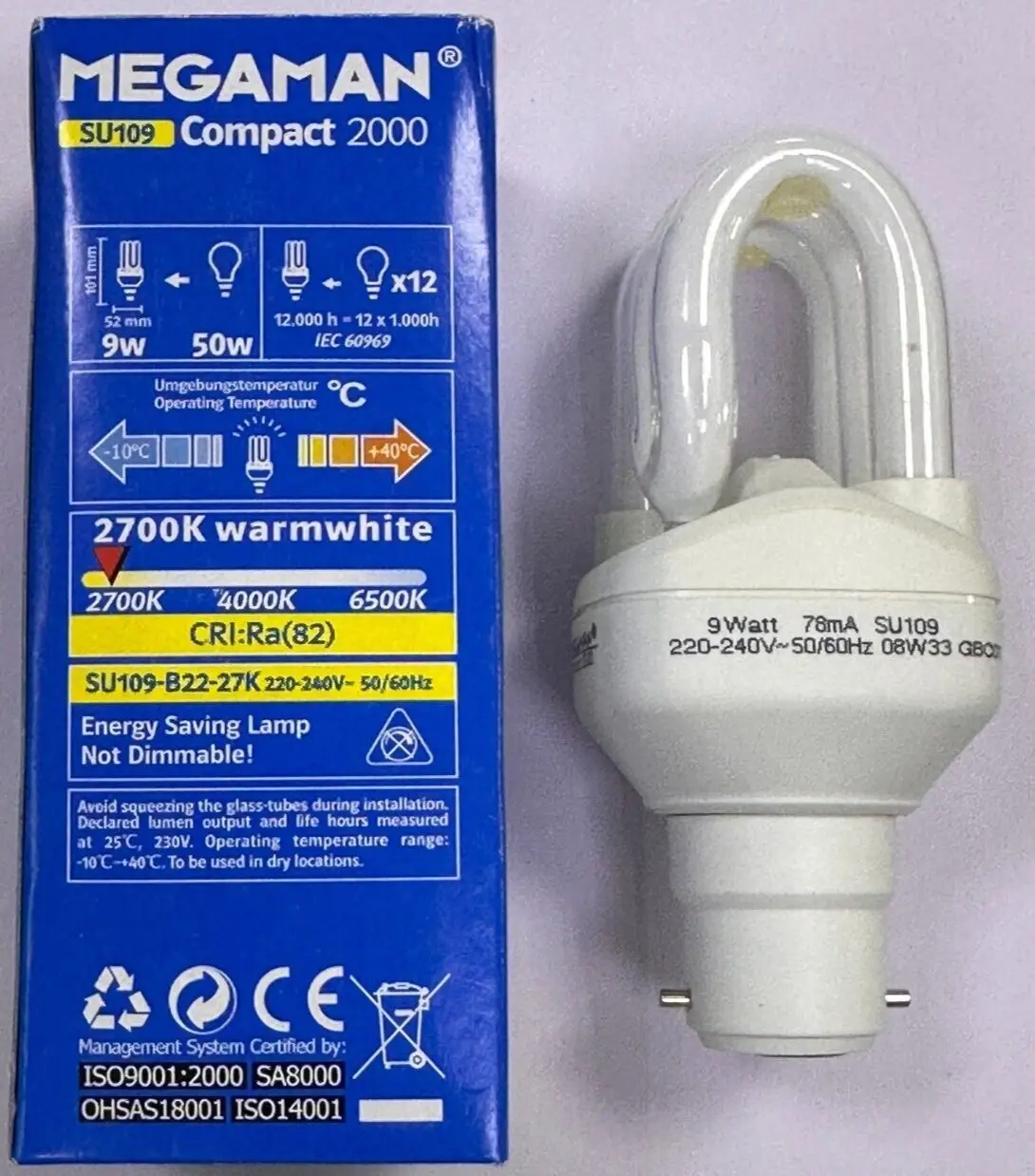 1x 9W (=50W) Megaman Low Energy Power Saving CFL Stick Light Bulbs BC B22 Lamps - image 3 | Free standard UK delivery included | Discount Quality Products