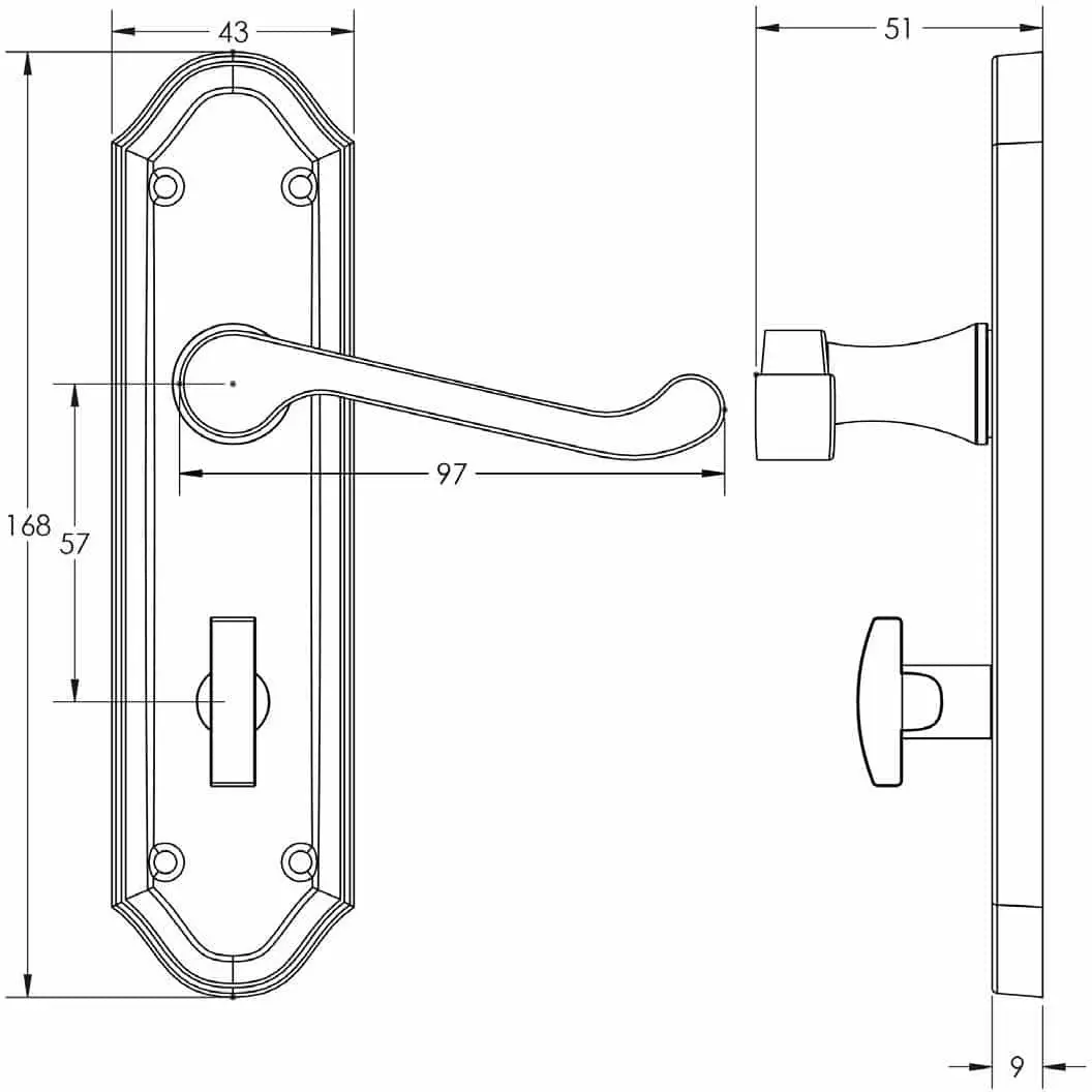 Frelan Sherborne Scroll Lever Latch Bathroom Lock Door Handle Polished Nickel - image 2 | Free standard UK delivery included | Discount Quality Products