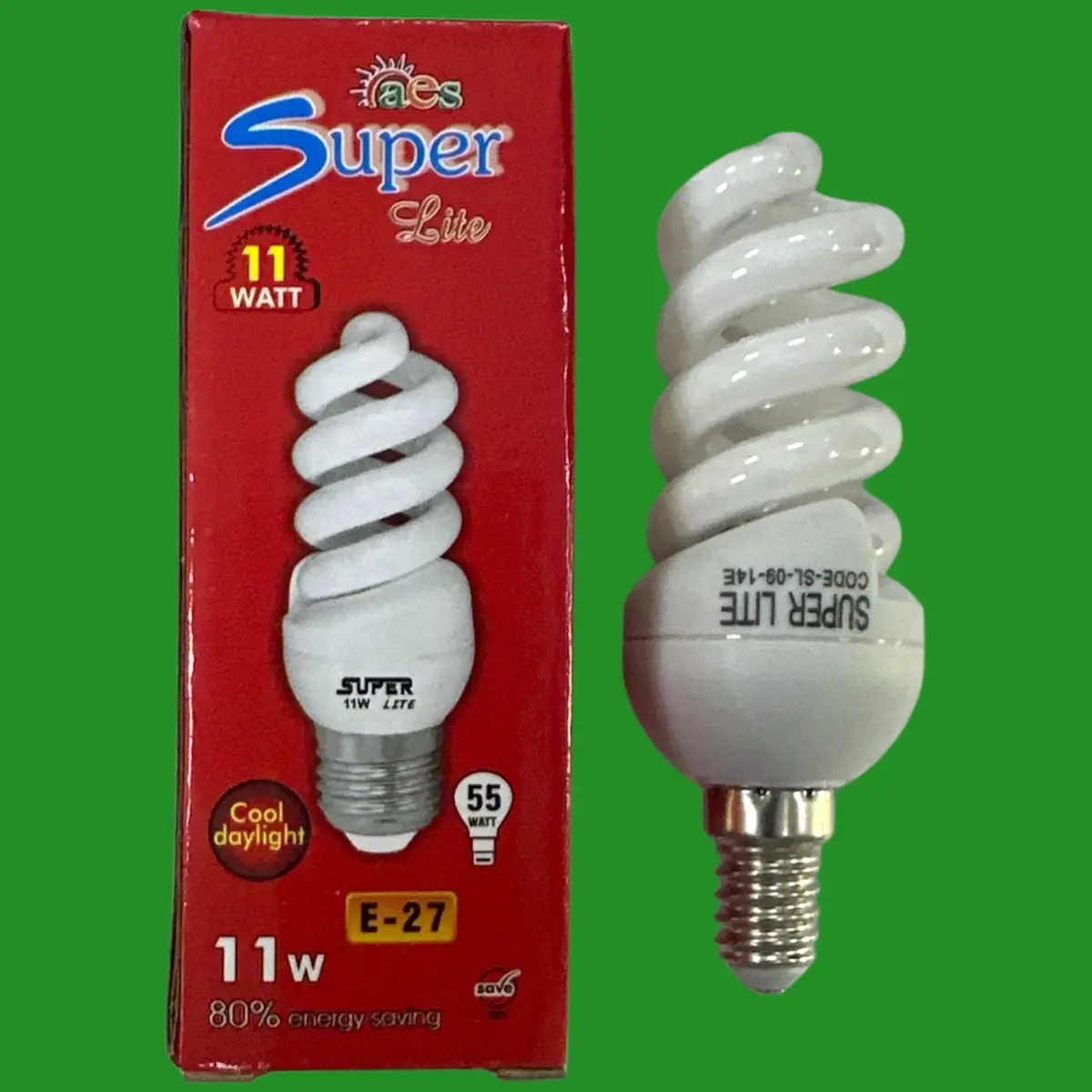 1x 11W (=55W) CFL Mini Spiral Light Bulb Low Energy SES E14 6400K Daylight Lamp