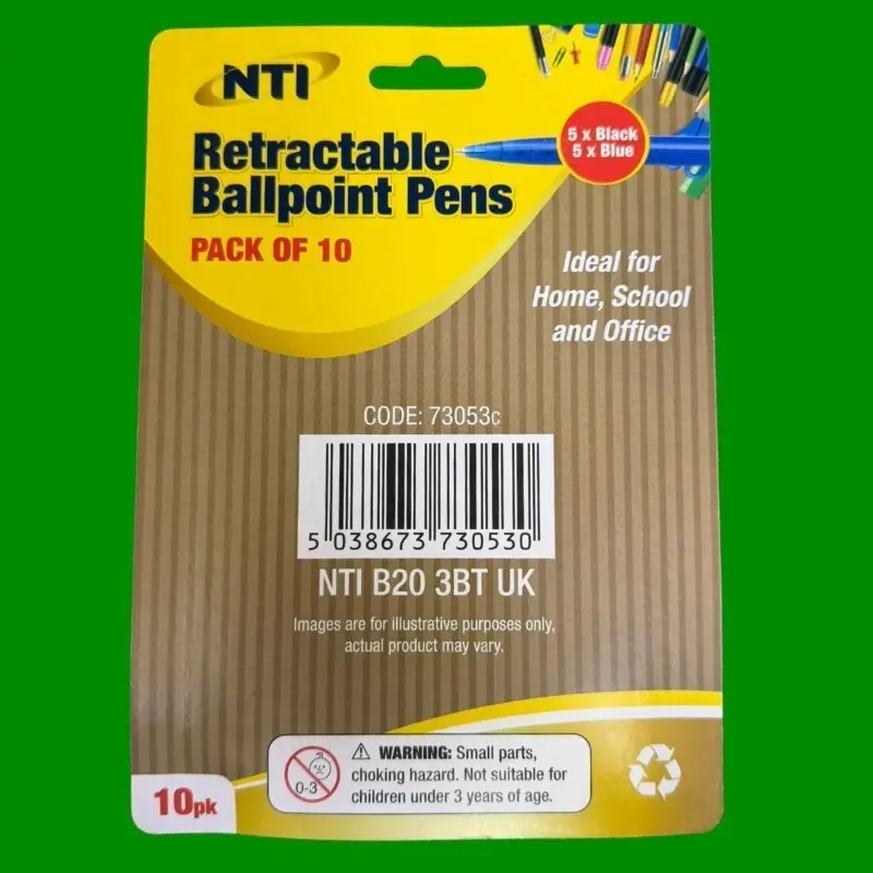 Retractable Ballpoint Pens 10 Pack (5 Black & 5 Blue) Home, Office, School Pen - image 2 | Free standard UK delivery included | Discount Quality Products