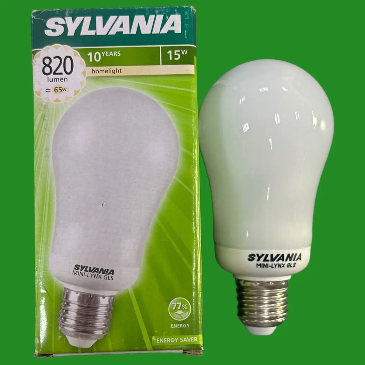 1x 15W (=65W) Sylvania Low Energy Power Saving CFL GLS Light Bulbs ES E27 Lamp