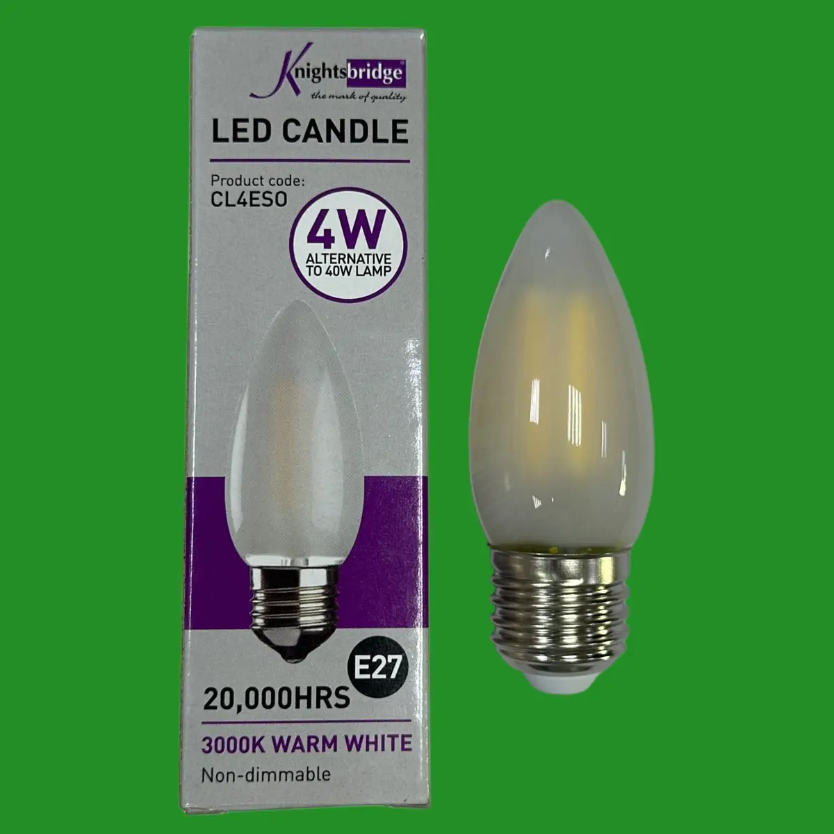 5x 4W (=40W) Knightsbridge Frosted LED Filament Candle Light Bulbs 3000K ES E27