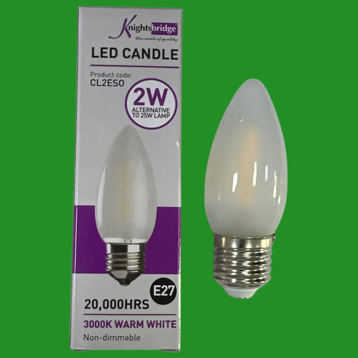 6x 2W (=25W) Knightsbridge Frosted LED Filament Candle Light Bulbs 3000K ES E27