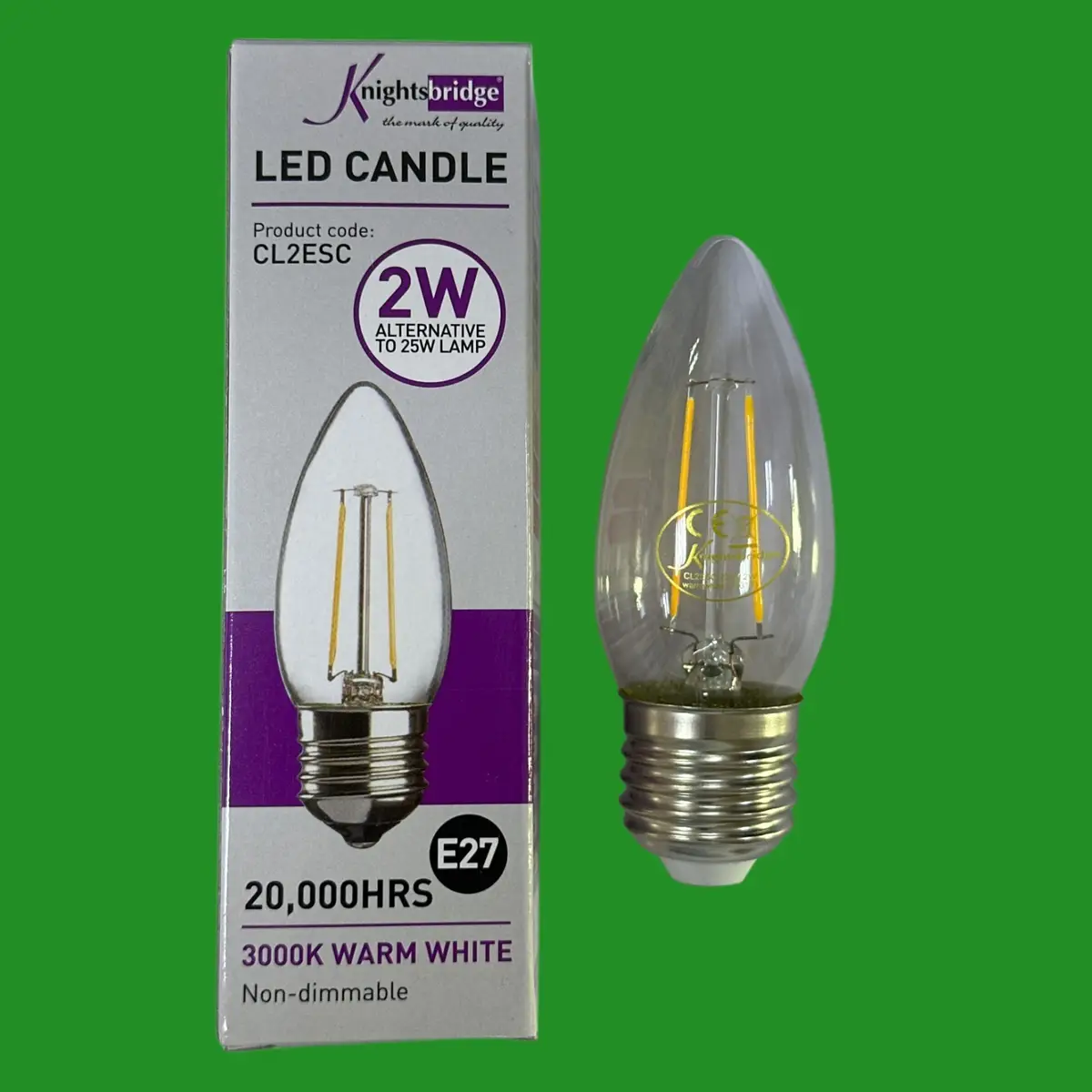 6x 2W (=25W) Knightsbridge Clear LED Filament Candle Light Bulbs 3000K ES E27