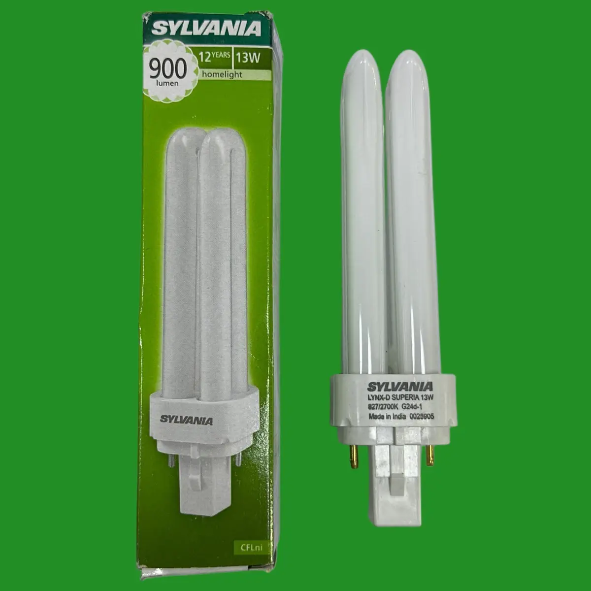 13W Sylvania G24d-1 2 pin Low Energy CFL BLD Double Turn Light Bulb 2700K Lamp