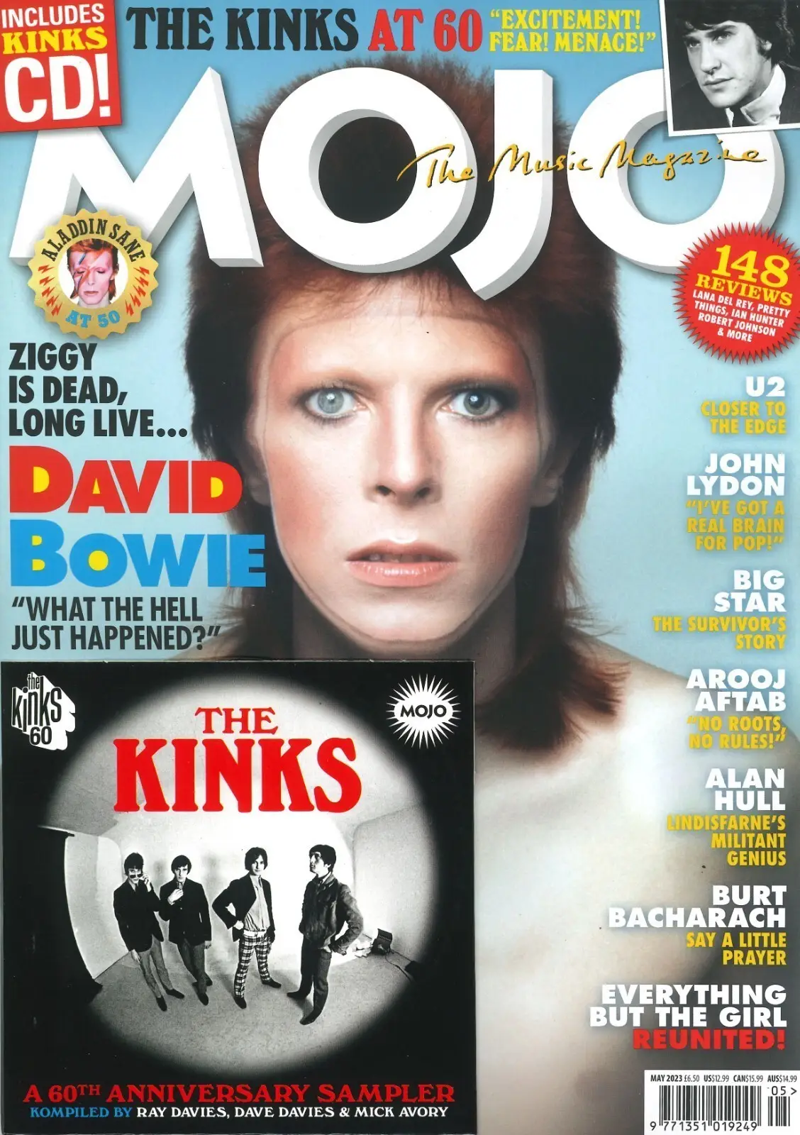 Mojo Music Magazine, Kinks CD Inside, David Bowie, John Lydon, U2, May 2023