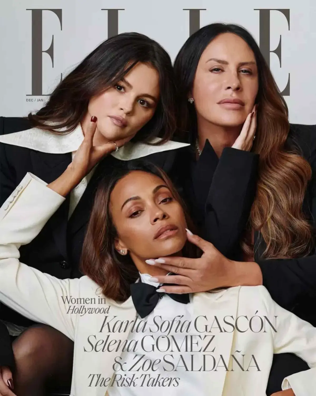 Elle USA Magazine Gomez, Gascon &amp; Saldana Cover, Women in Hollywood Dec/Jan 2025