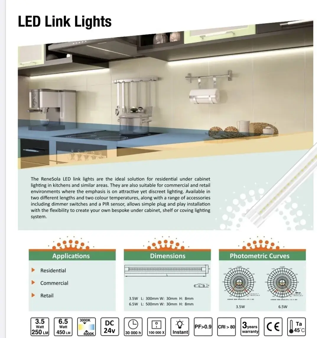 3.5W (=18W) 24V 300mm Ultra Slim LED Under Cabinet Kitchen Link Light 4000K - image 2 | Free standard UK delivery included | Discount Quality Products