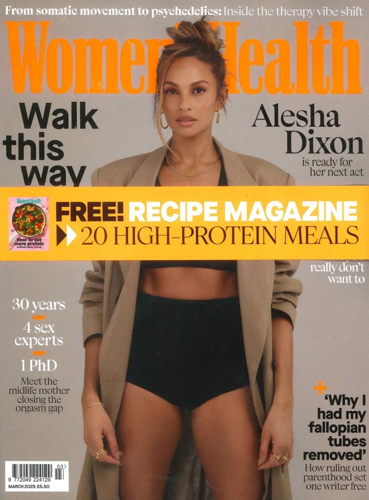 Women's Health Magazine #125, Alesha Dixon, Free Recipe Supplement, March 2025