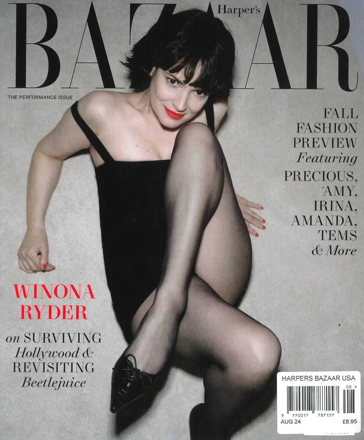 Harper's Bazaar USA Magazine: Winona Ryder, Beetlejuice, Fall Fashion, Aug 2024